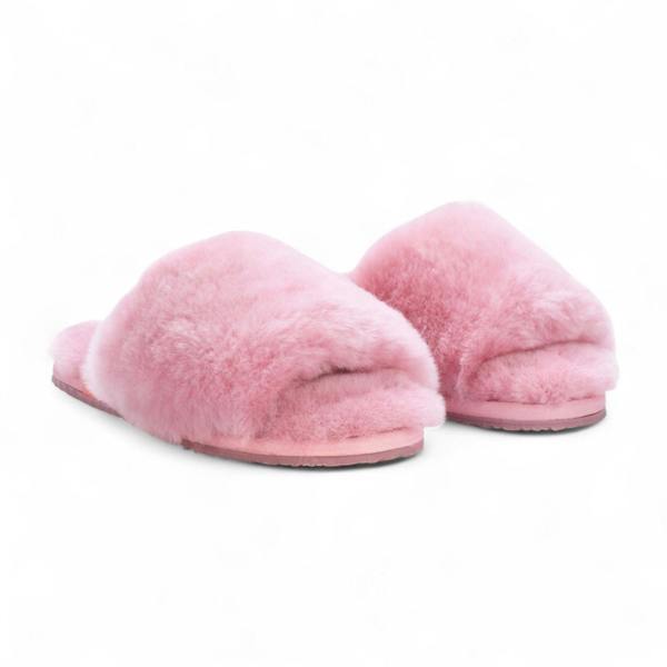 Infinity Leather Women's Sheepskin Slippers Pink Warm Winter Fur Sliders - Nordic