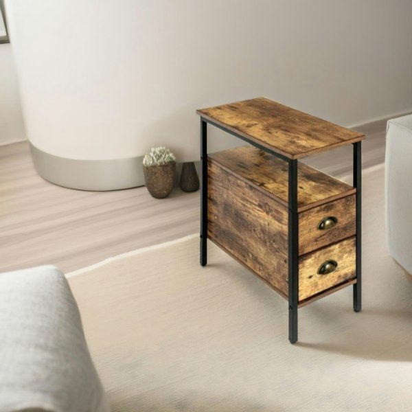 Rafaelo Mobilia Bedside Table With 2 Drawers Rustic Brown