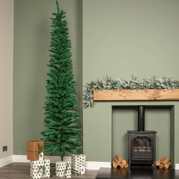 Samuel Alexander 8ft (2.4m) Green Artificial Pencil Christmas Tree With Green Metal Stand and 460 Tips