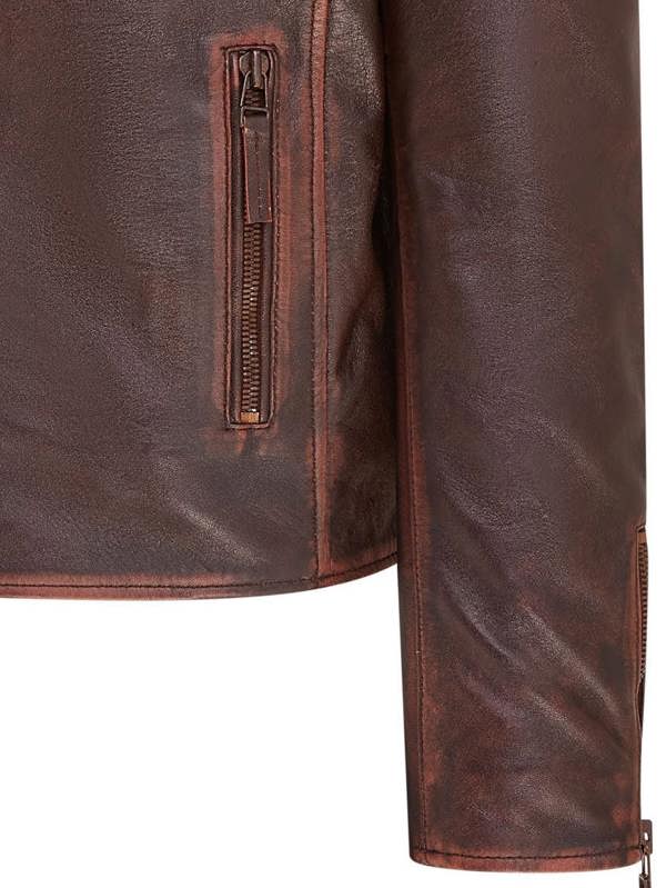 Infinity Leather Mens Brando Double Cross Zip Leather Biker Jacket- Fagernes