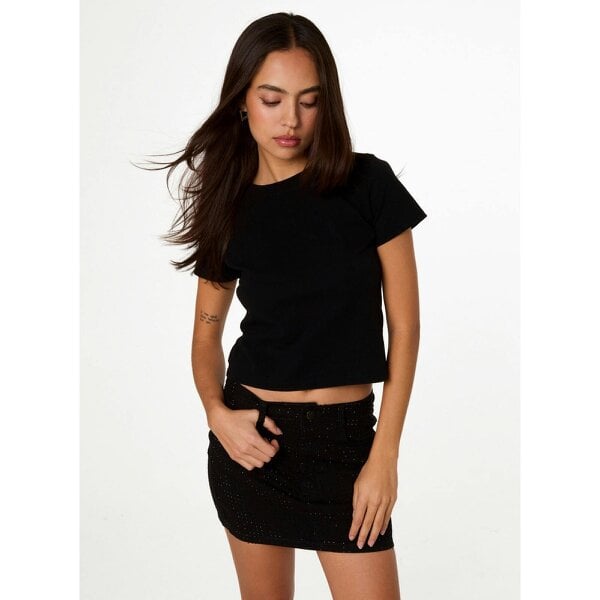 Pink Vanilla Diamante Denim Mini Skirt