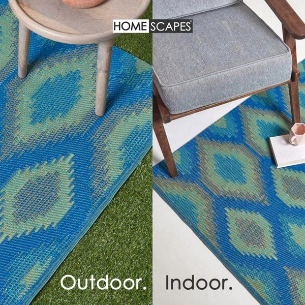 HOMESCAPES Outdoor Rug Luxury Waterproof Reversible Recycled, For Garden, Amber Ikat