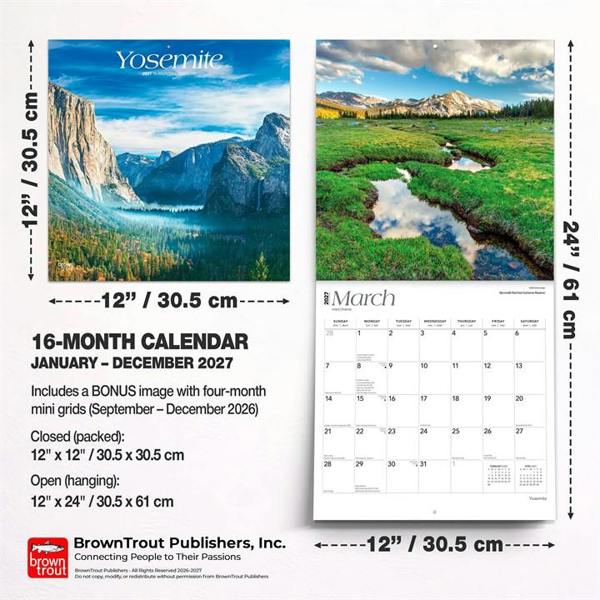 Yosemite Calendar 2027, Wall Calendars, Month To View, Travel, Gift