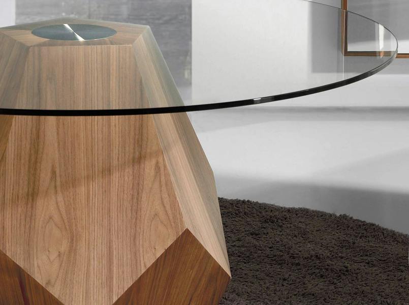 Angel Cerdá Round tempered glass and walnut dining table 1093