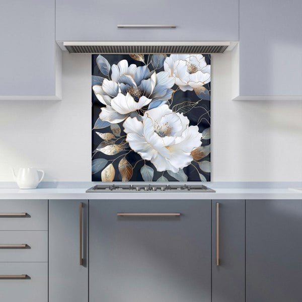 Warren Reed - Designer Elegant Floral Symphony in Blue and Gold Kitchen Splashback