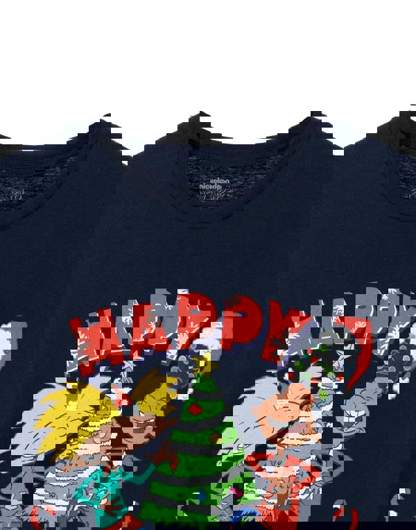 Hey Arnold Mens Blue Happy Holidays Homie Short Sleeved T-Shirt