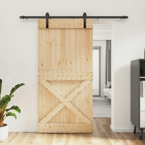 Berkfield Sliding Door with Hardware Set 100x210 cm Solid Wood Pine