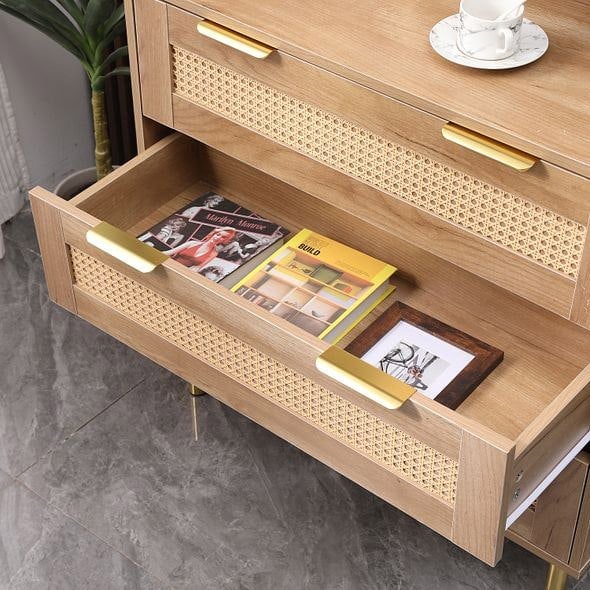 MMT Furniture Designs MMT Natural Chest with Rattan Fronts, 3 Storage Drawers