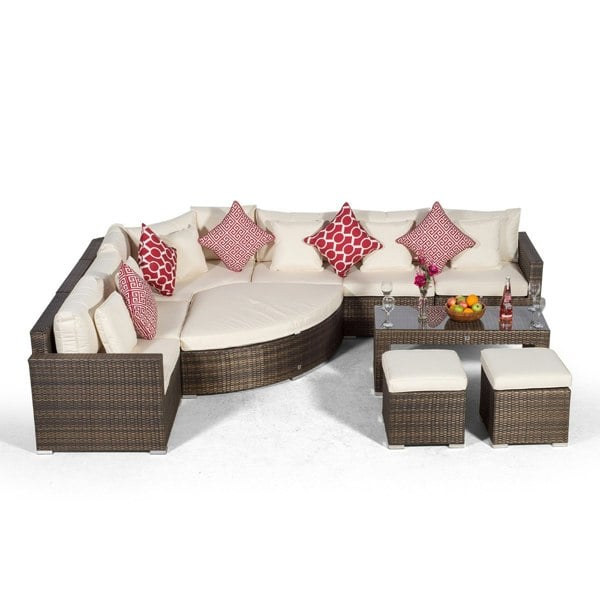 Giardino Santorini L Shape Modular 6 Seat Rattan Corner Sofa Set With Large Coffee Table, 2 Stools & Daybed Ottoman