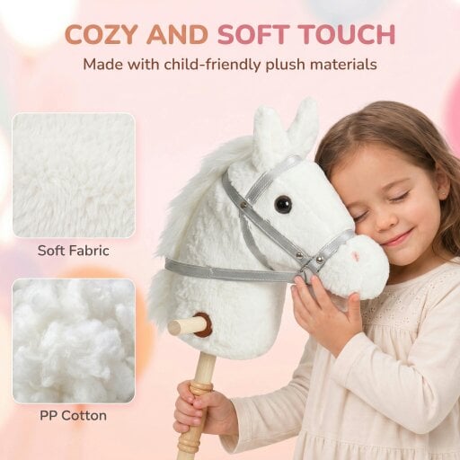 AIYAPLAY Hobby Horse with Wood Wheels, Sound for Imaginative Play, White