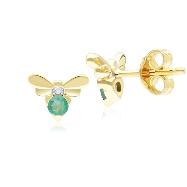 Honeycomb Inspired Emerald and Diamond Bee Stud Earrings in 9ct Yellow GoldBack  135E1872029