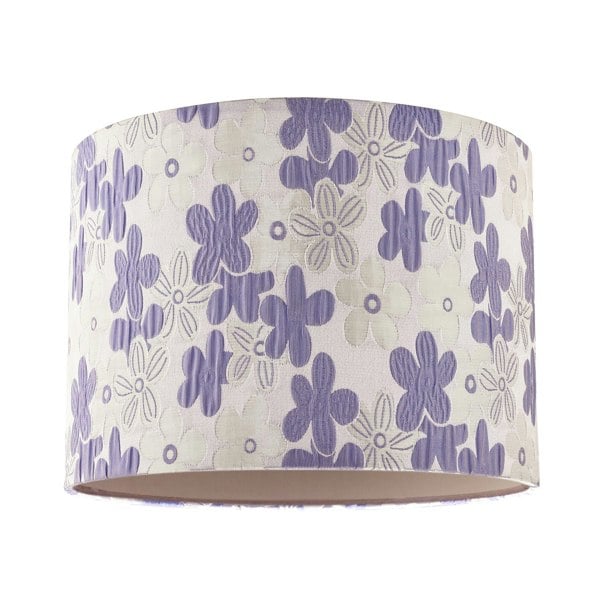 Chic Floral Round Drum Fabric Lamp Shade with Lilac and White Daisies Image 1