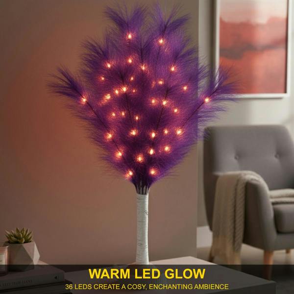 70cm Purple Feather Tree Table Lamp with Warm White LEDs, Decorative Light for Home Styling image 5