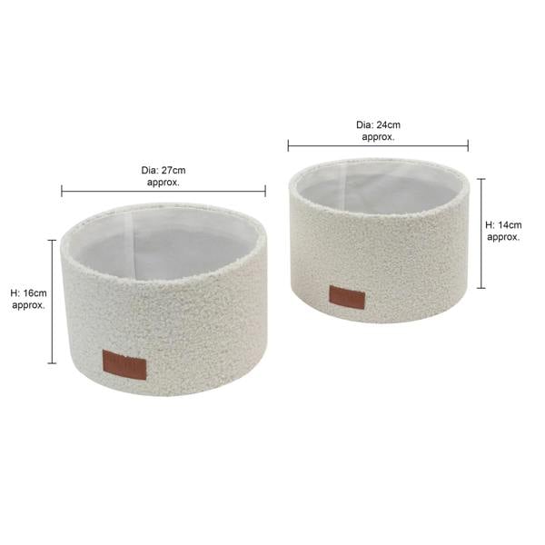 JVL Shiro Boucle Round Fabric Storage Baskets for Home Organisation, Set of 2, White