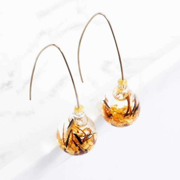 T. H. Baker Gold Plated Round Bubble Leaf Dropper Earrings DER WG