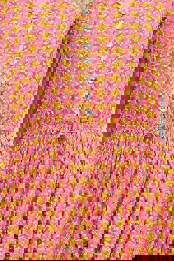 Mudflower Geometric Print Tie Front Midi Dress