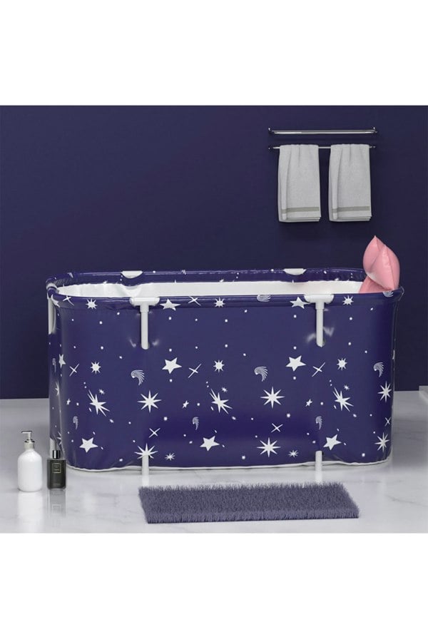 Living and Home Dark Blue Portable Folding Large Portable Folding Bathtub with Cushion 140cm W x 55cm D x 50cm H
