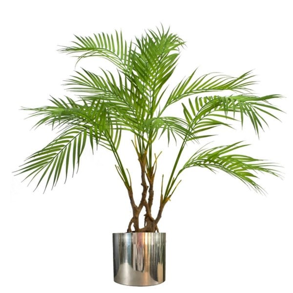 Leaf 90cm Artificial Areca Palm Plant Twisted Detail Trunk  with Silver Metal Plater