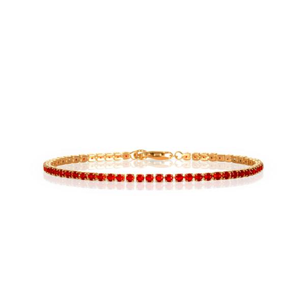 namana Dainty 2.5 mm Red Gold Tennis Bracelet with Red Cubic Zirconia Stones for Women