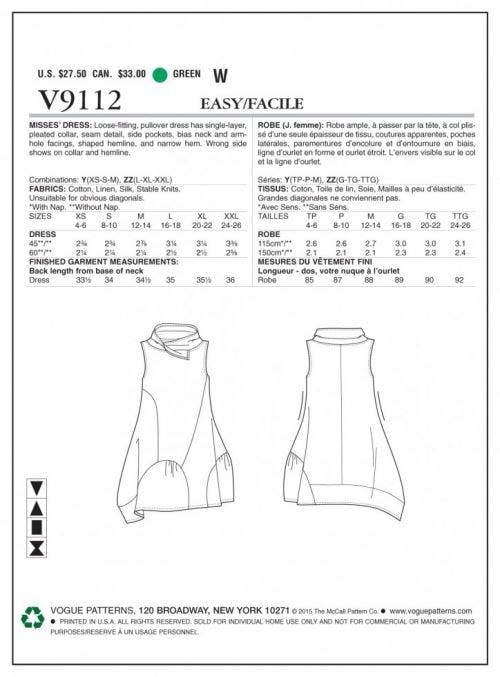 Vogue Sewing Pattern 9112, Dresses for Women, Y (XSM-SML-MED) - Easy