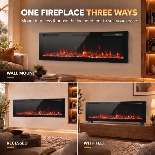 HOMCOM Slim Electric Fireplace Wall Mounted/Recessed/Freestanding 152cm