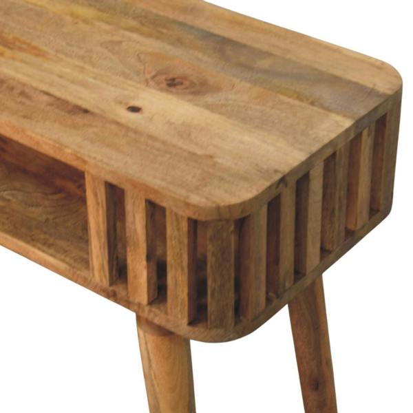 Artisan Furniture Solid Wood Slatted Oak-ish Console, 1 Shelf, Beige