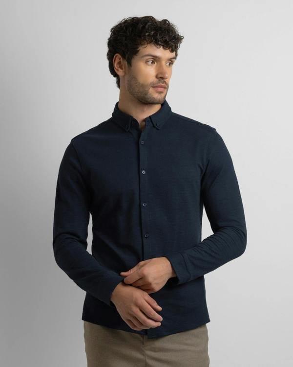 Steel & Jelly Textured Long Sleeve Jersey Shirt
