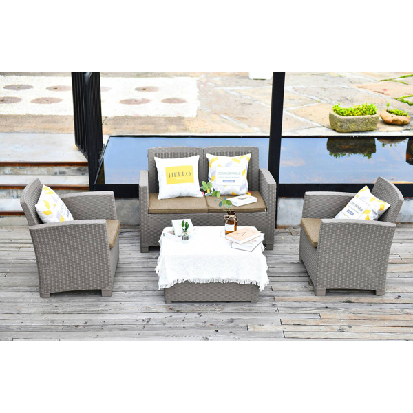 Centurion Supports SANTANA 4 Piece PE Rattan 4-Seater with Cushions Garden Furniture and Coffee Table Set in Grey