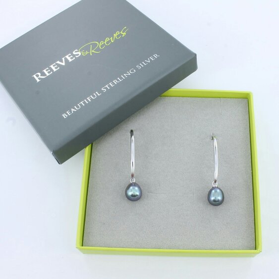 Reeves & Reeves Long Loop Peacock Pearl Earrings