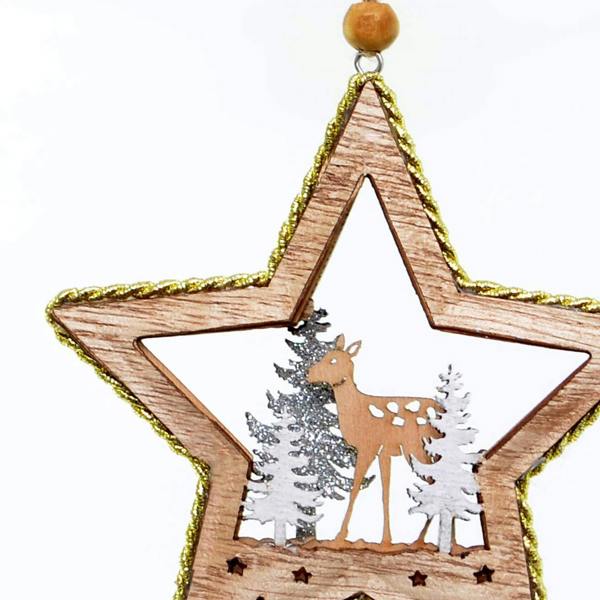 10 x 11 cm Wooden Christmas Hanging Decoration with Standing Deer and Star Shape image 5