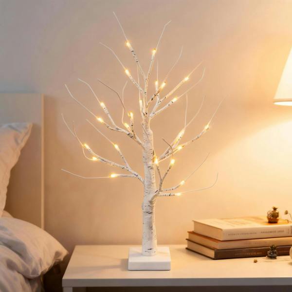 60cm White Twig Christmas Tree with Warm White LEDs, USB or Battery Powered Tabletop Decoration image 1