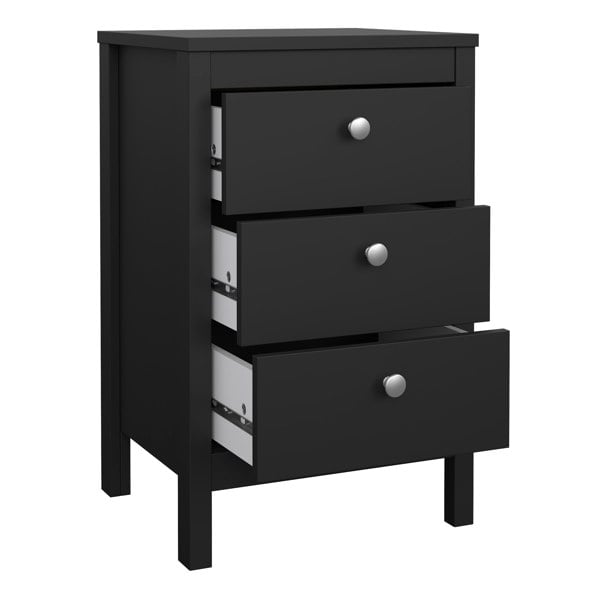 Furniture To Go Madrid Bedside Table 3 Drawers in Matt Black