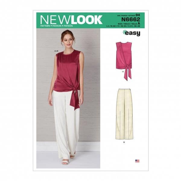 New Look Sewing Pattern 6662, Tops, Trousers for Women, A (10-12-14-16-18-20-22) - Easy