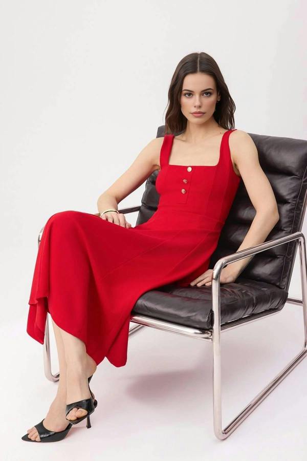WOVCOR Thick Straps Sleeveless Crepe Knit Dress