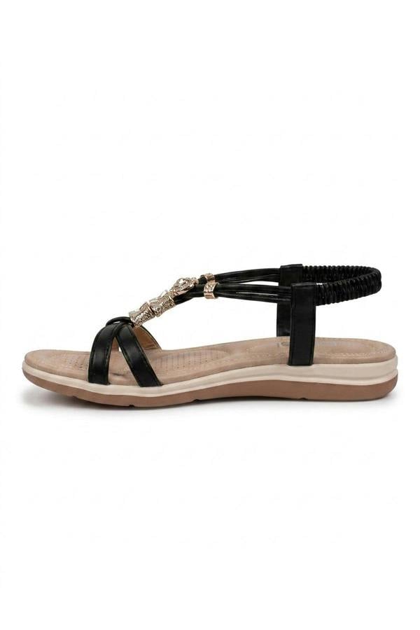 Saoirse Embellished Strappy Flat Sandals - Black