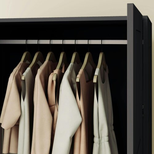 Wyld Haus Corarani Wooden Black 2 Door Wardrobe With Hanging Rail Internal Shelving