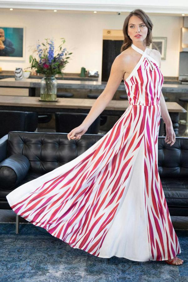 HotSquash Halter Neck Maxi Dress with Contrast Panels