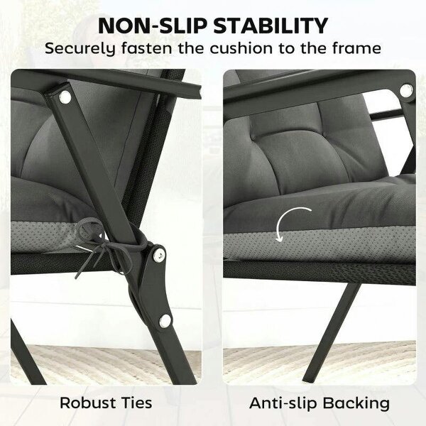 Patio Chair Cushions Set of 4, Waterproof Non-Slip Lounge Chair Cushions, 112x53cm, Dark Grey