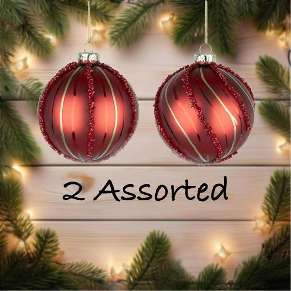 8cm Glass Christmas Baubles, Red Finish, 12 Pack with Festive Decorative Designs image 4