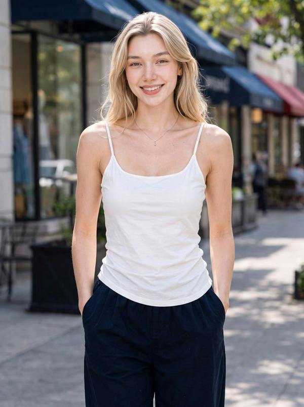 Anniou Tencel Linen Built-In Bra Camisole - white
