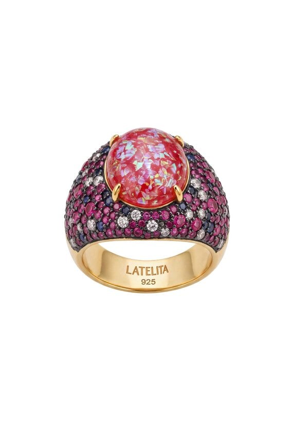 Latelita Esmeralda Pink Opal Cocktail Ring Gold
