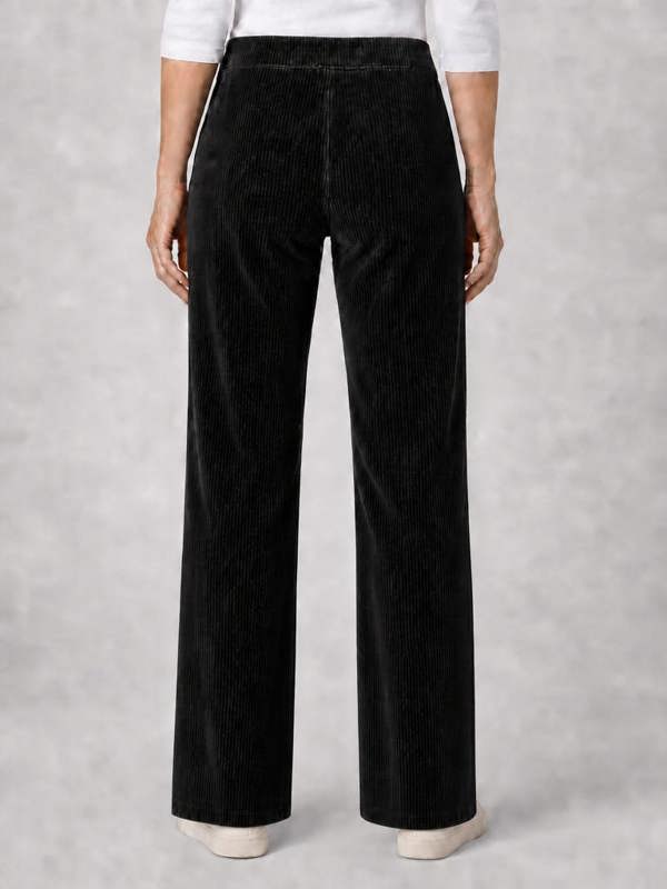 PennyPlain Wide Leg Rib Velour Trousers - Black