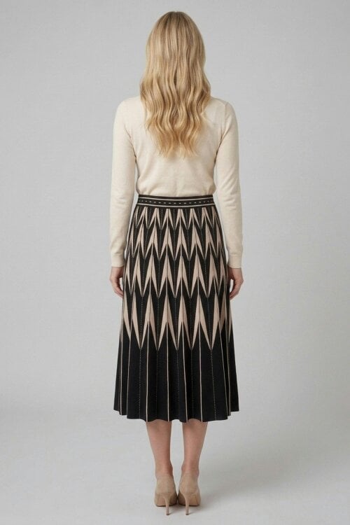 Izabel London Geo Print Pleated Midi Knit Skirt