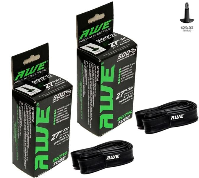 Awe 2 x Butyl Rubber 27"x 1 1/4 (700x28/37C) Inner Tube 500%* Extra Ride Time Schrader Valve