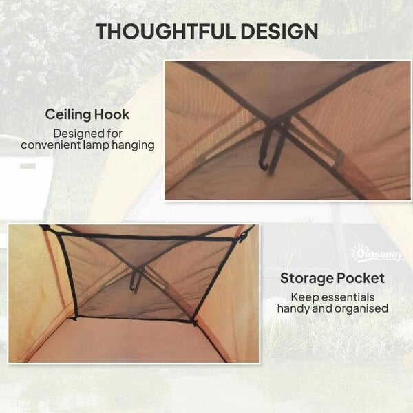 Camping Tent, Easy Set Up 2-3 Man Tent with Sewn-in Groundsheet, 3000 mm Dome Tent w/ Mesh Windows, Brown
