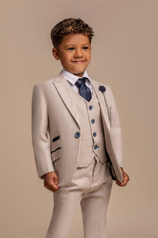 House of Cavani Boys Caridi Beige Three Piece Suit