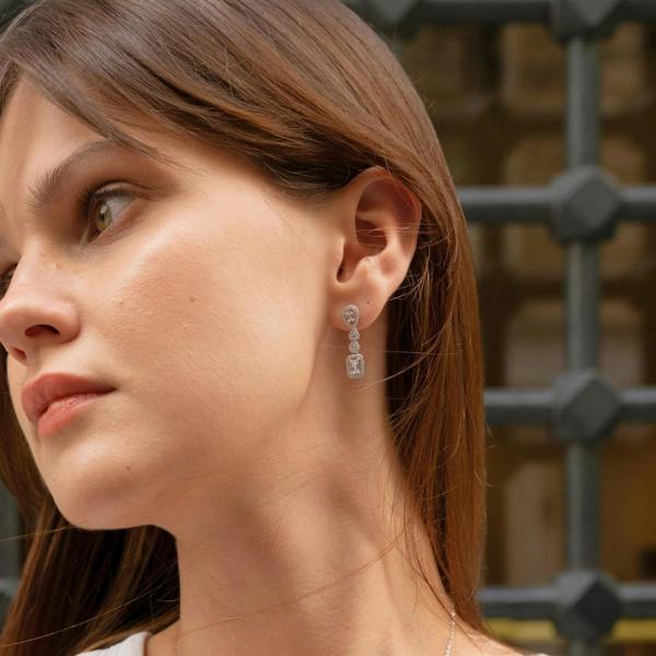 Spero London Elegant Sterling Silver Earring with Emerald-Cut & Teardrop Gemstones