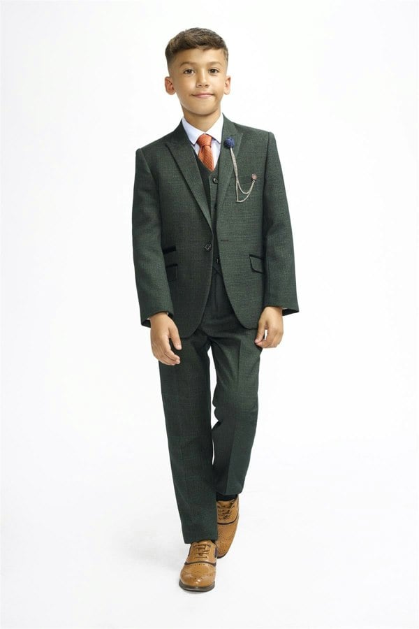 House of Cavani Boys Caridi Olive Three Piece Suit