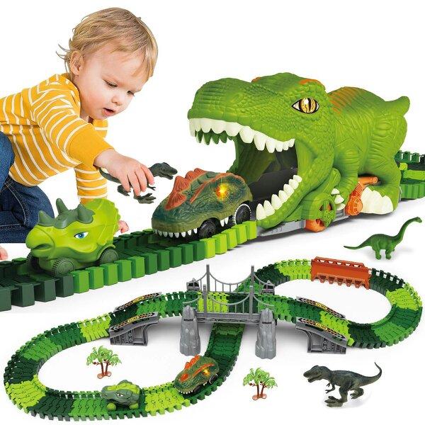 deAO Toys Dinosaur Track Toy Set Dinosaur World, Dinosaur Tunnel