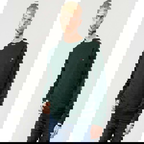 GANT Mens Regular Fit Shield Logo Crew Neck Sweatshirt - 374 Tartan Green